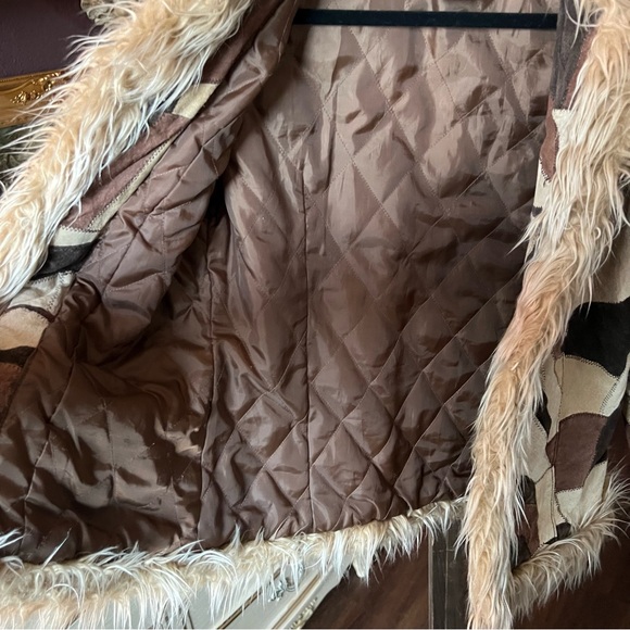 Vintage Y2K Outbrook Patchwork Leather Penny Lane Afghan Jacket Small - Picture 8 of 13